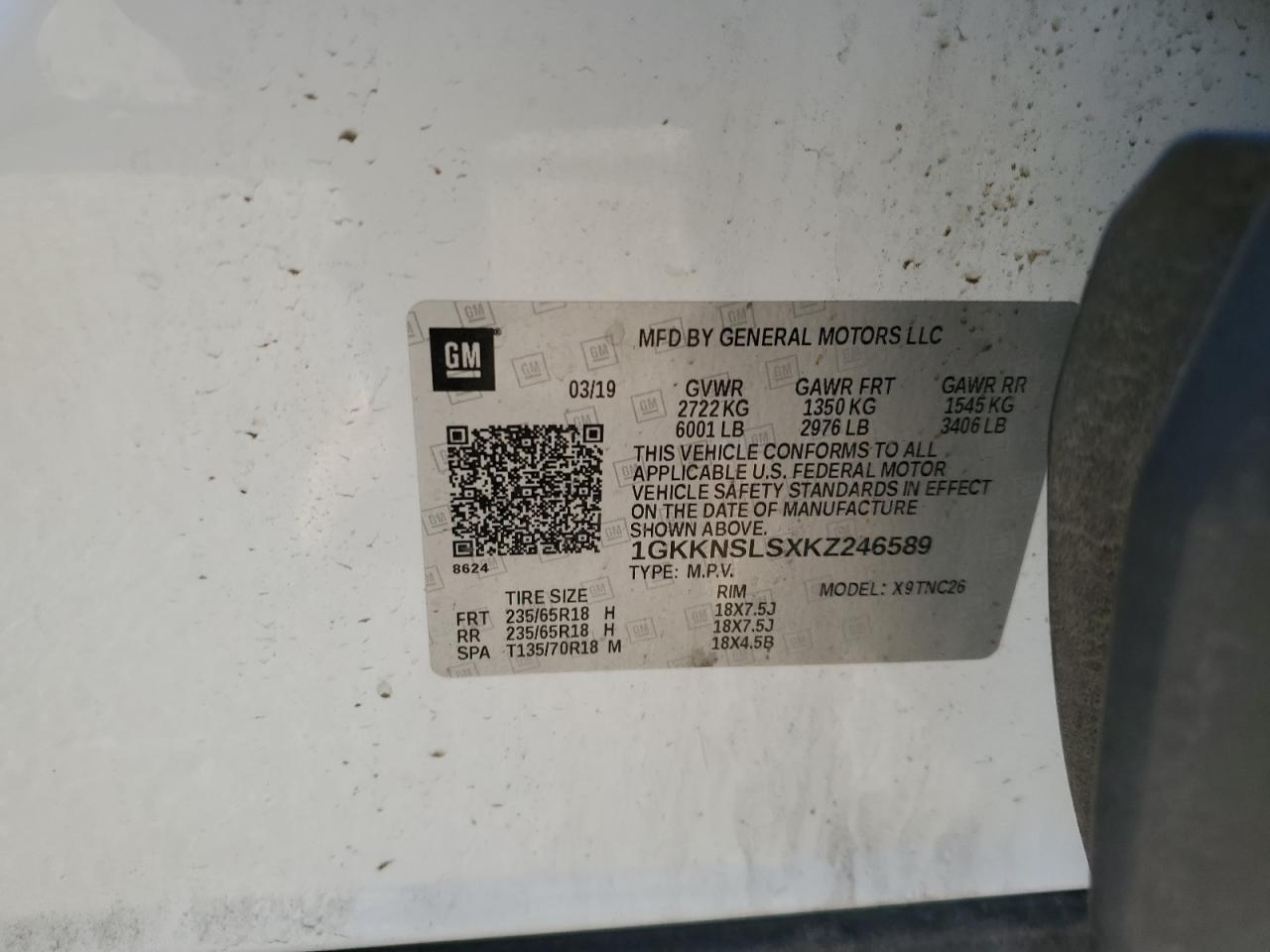 2019 GMC Acadia Sle VIN: 1GKKNSLSXKZ246589 Lot: 57091315