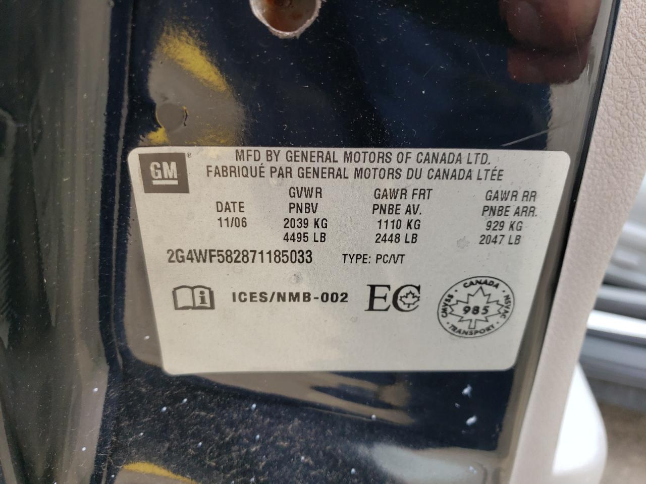 2007 Buick Allure Cx VIN: 2G4WF582871185033 Lot: 58516325