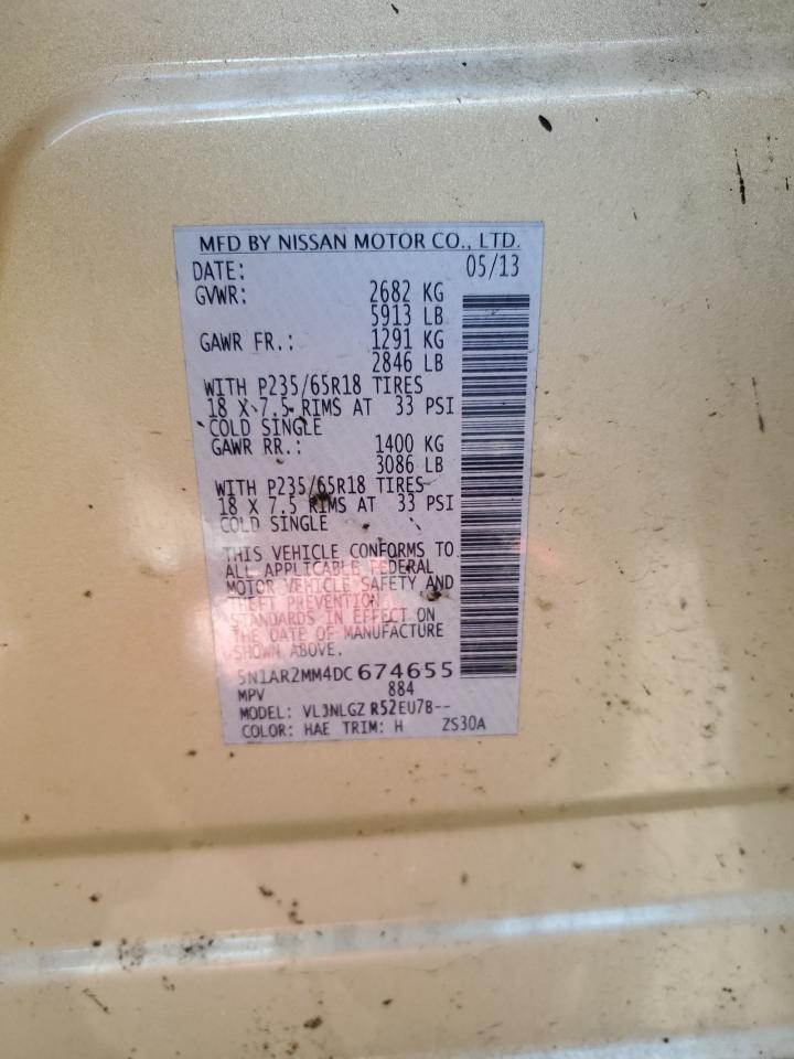 2013 Nissan Pathfinder S VIN: 5N1AR2MM4DC674655 Lot: 56116005