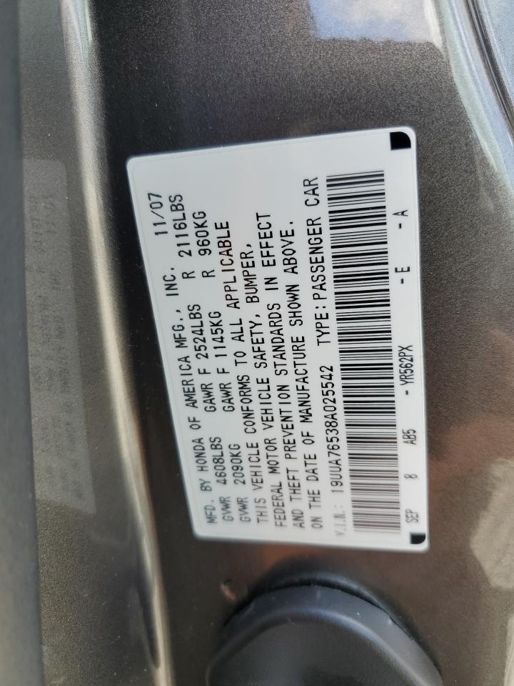 2008 Acura Tl Type S VIN: 19UUA76538A025542 Lot: 55605325