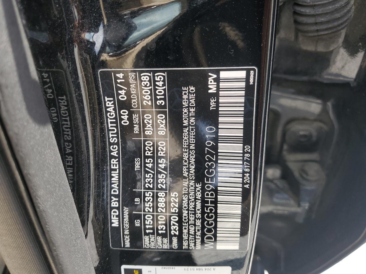 2014 Mercedes-Benz Glk 350 VIN: WDCGG5HB9EG327910 Lot: 57227525