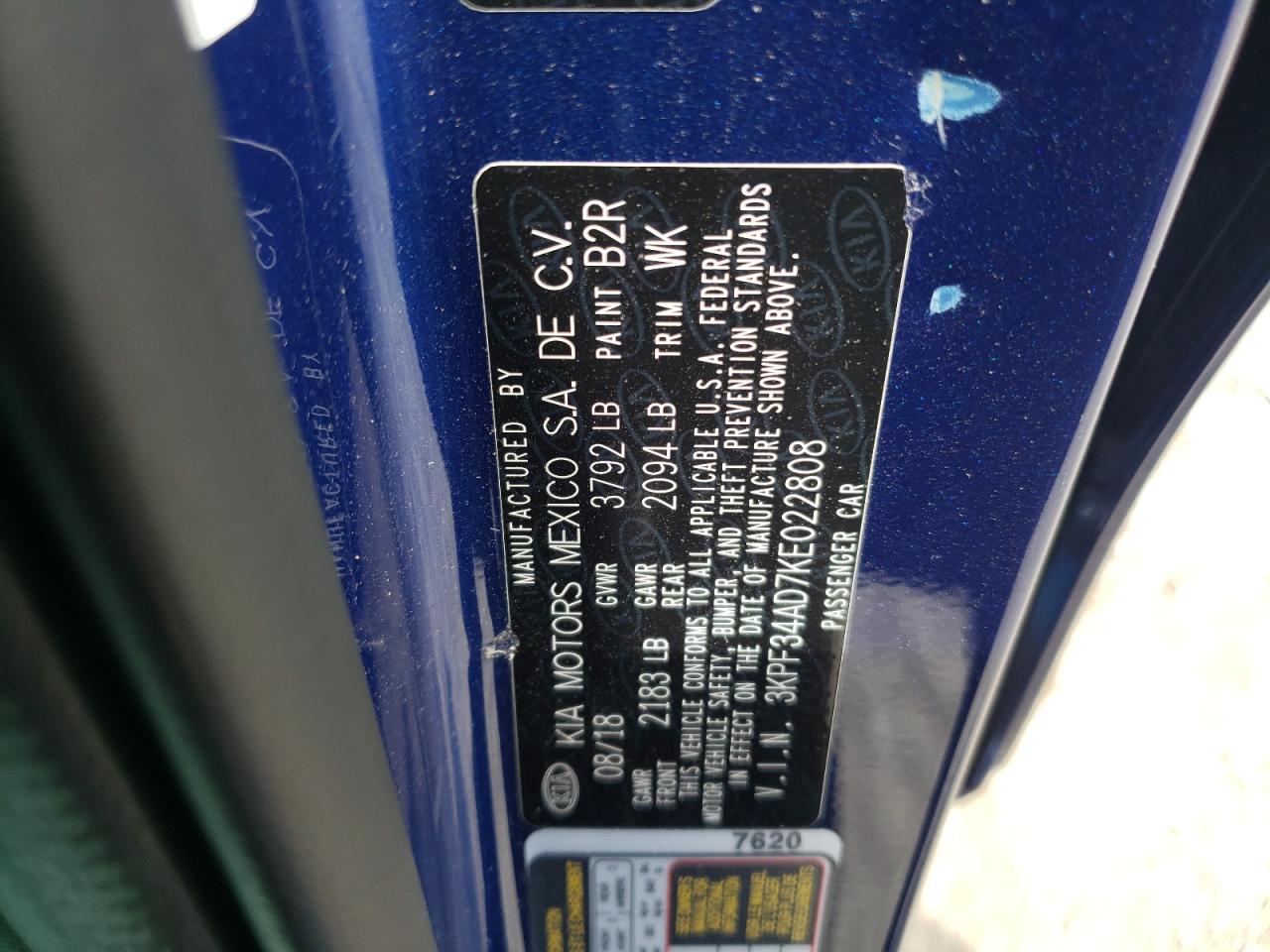 2019 Kia Forte Gt Line VIN: 3KPF34AD7KE022808 Lot: 55377055