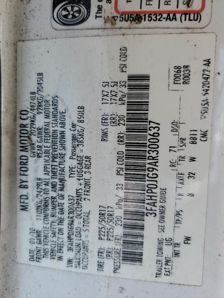 2010 Ford Fusion Sel VIN: 3FAHP0JG9AR300637 Lot: 58127285