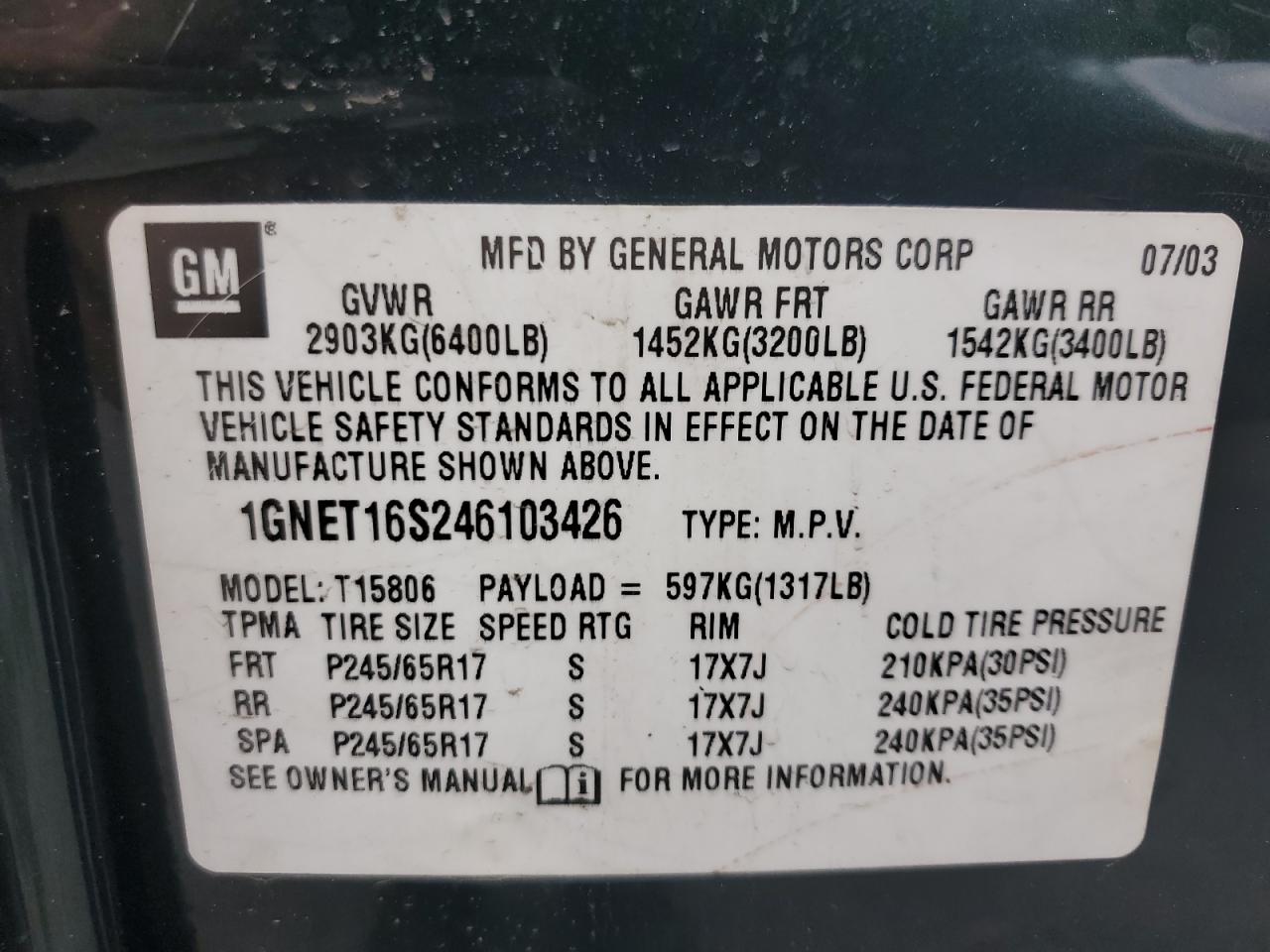 2004 Chevrolet Trailblazer Ext Ls VIN: 1GNET16S246103426 Lot: 56825235