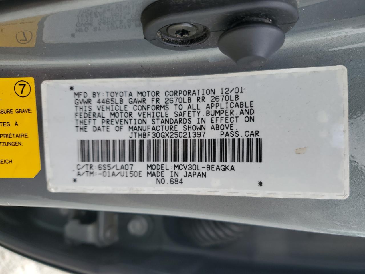 2002 Lexus Es 300 VIN: JTHBF30GX25021397 Lot: 63500135