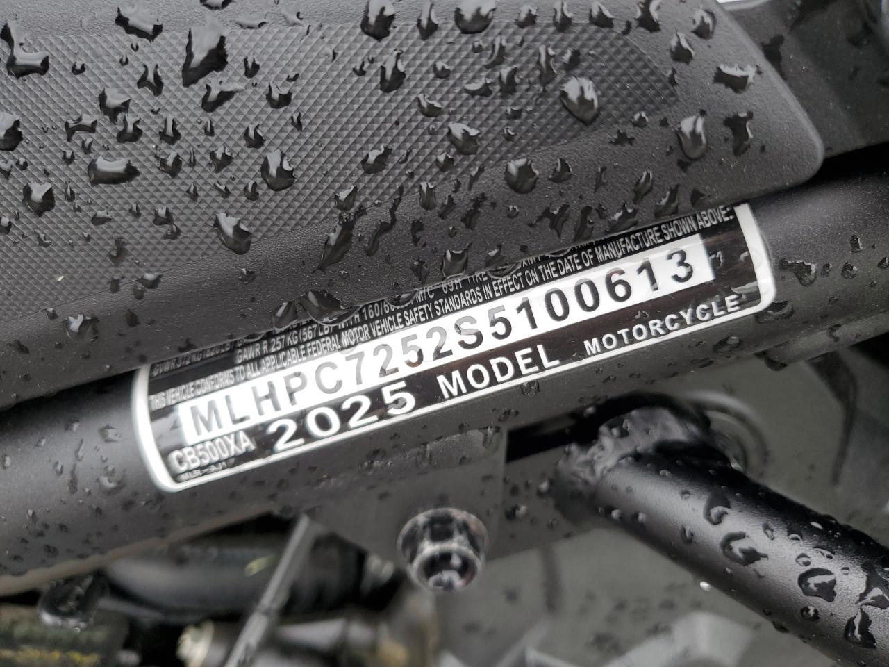 2025 Honda Cb500 Xa VIN: MLHPC7252S5100613 Lot: 57179195