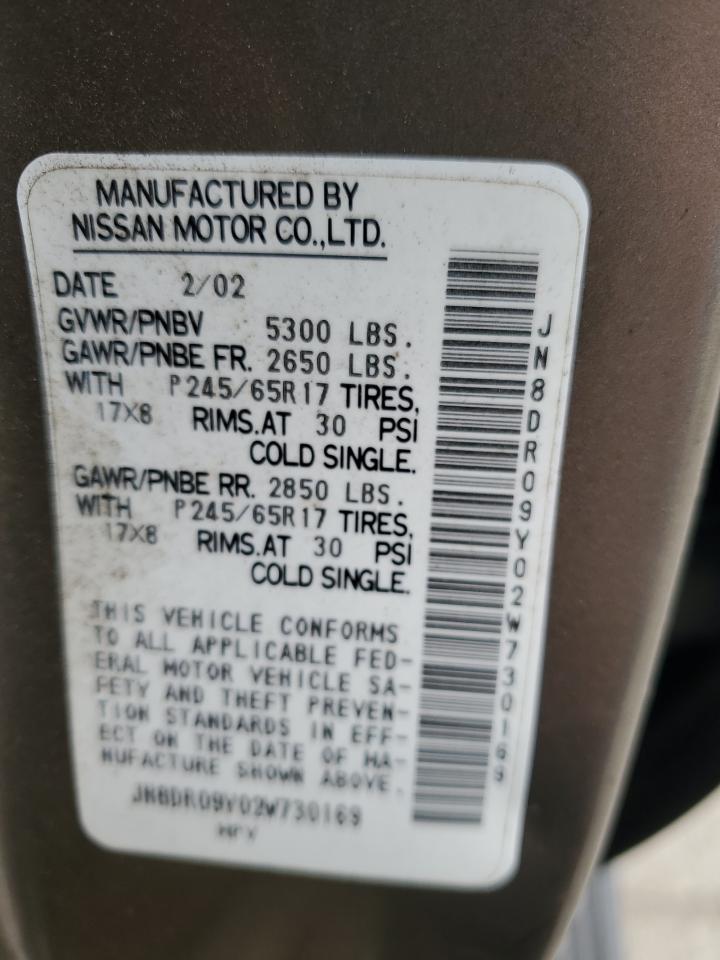 2002 Nissan Pathfinder Le VIN: JN8DR09Y02W730169 Lot: 55137825