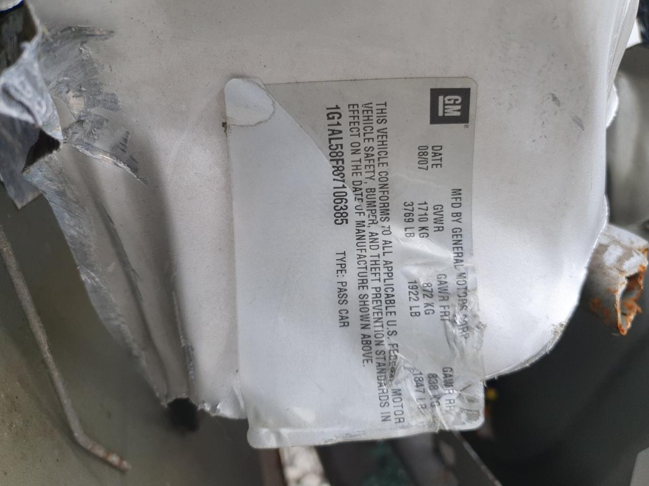 2006 Chevrolet Cobalt Lt VIN: 1G1AL58F887106385 Lot: 56867485