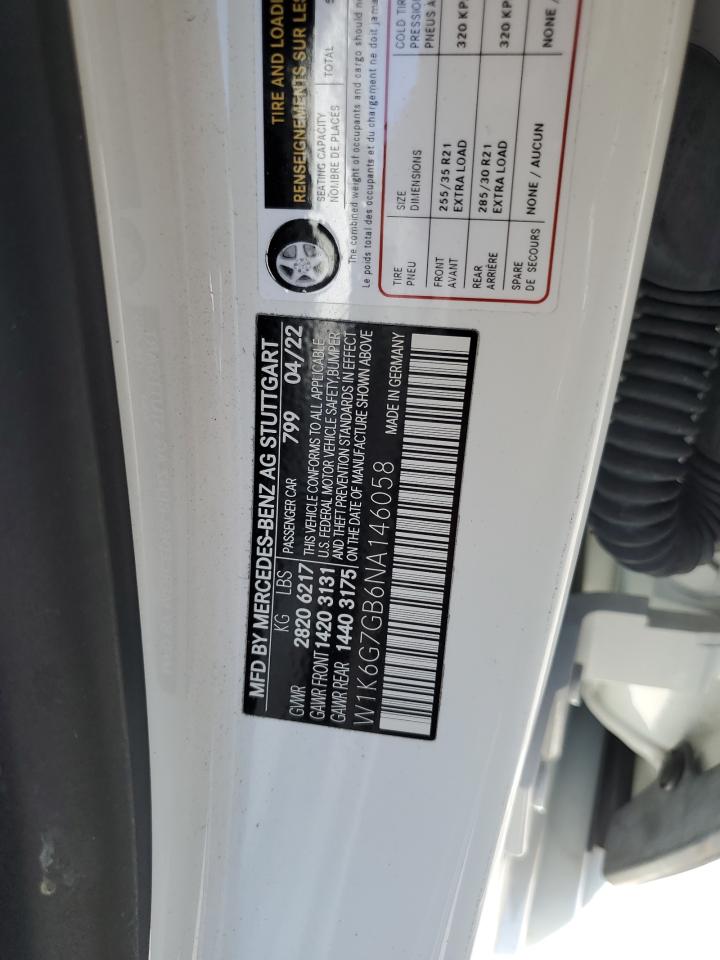 2022 Mercedes-Benz S 580 4Matic VIN: W1K6G7GB6NA146058 Lot: 57280675