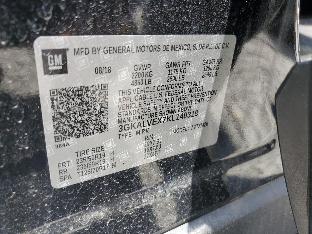 2019 GMC Terrain Slt VIN: 3GKALVEX7KL149319 Lot: 53985815