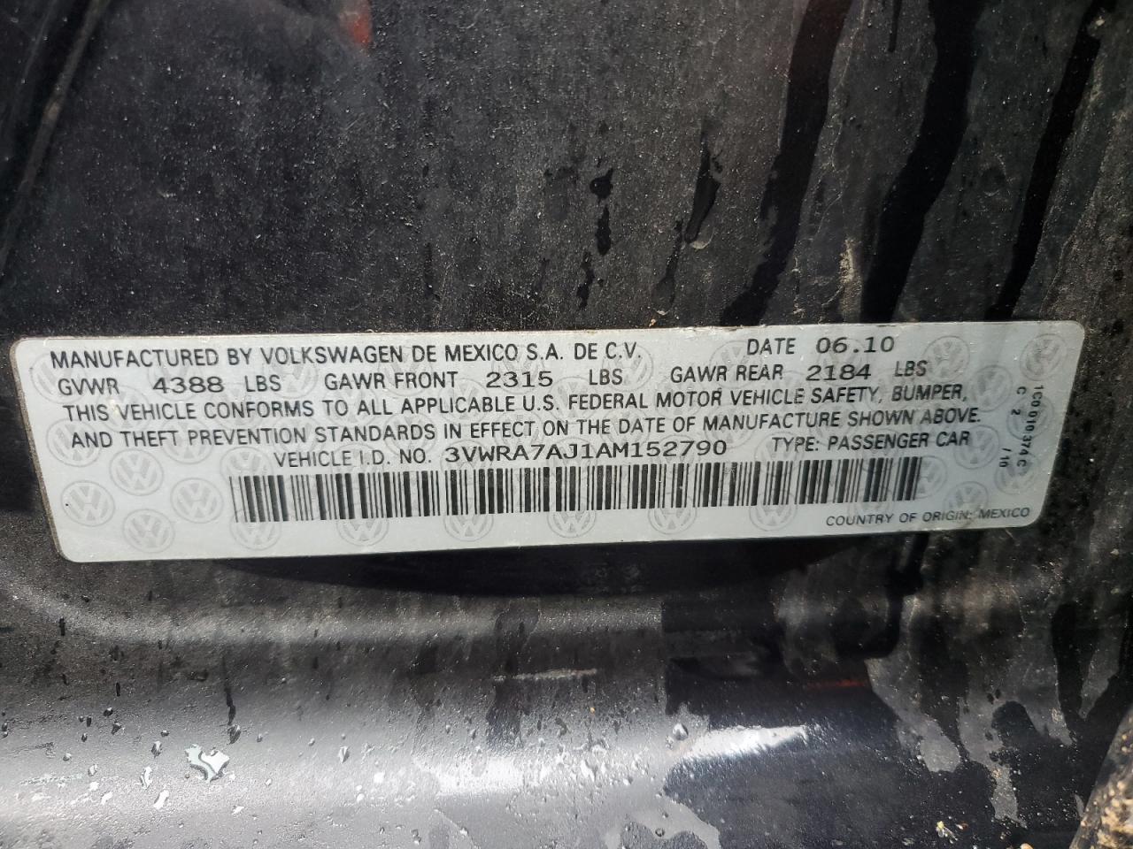 2010 Volkswagen Jetta Wolfsburg VIN: 3VWRA7AJ1AM152790 Lot: 56278815