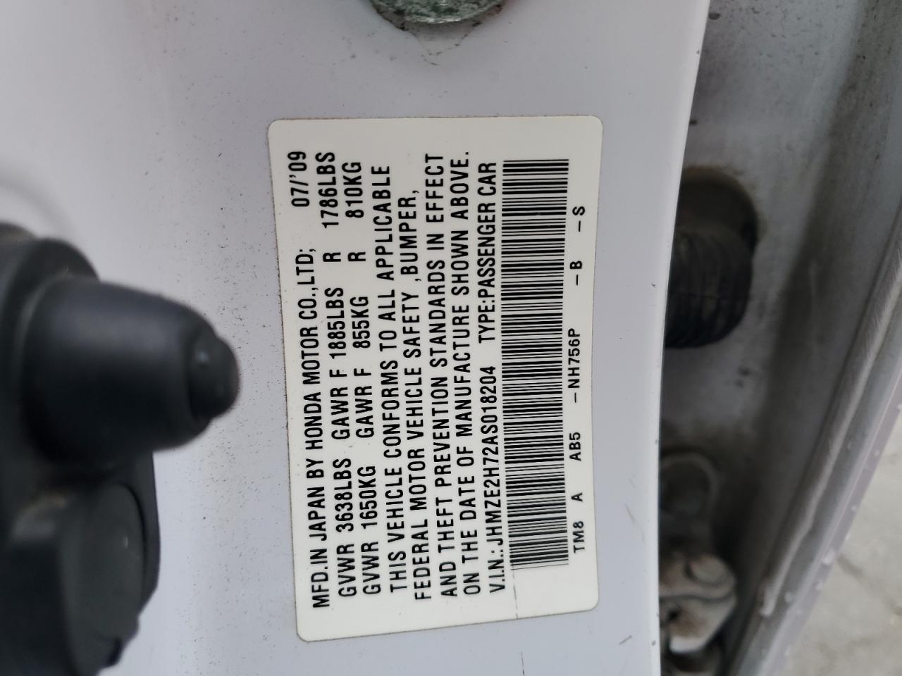 2010 Honda Insight Ex VIN: JHMZE2H72AS018204 Lot: 55145675