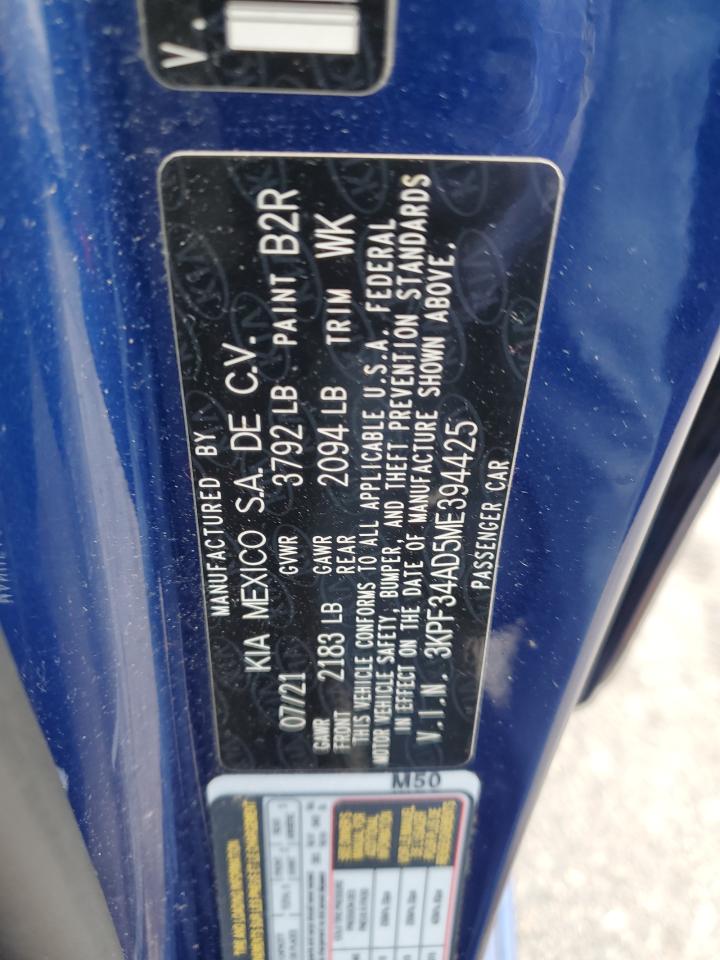 2021 Kia Forte Gt Line VIN: 3KPF34AD5ME394425 Lot: 56688075