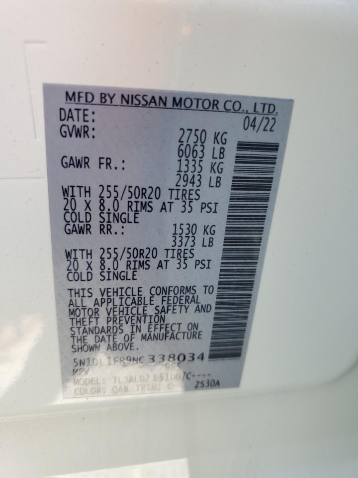 2022 Infiniti Qx60 Luxe VIN: 5N1DL1FR9NC338034 Lot: 50000705