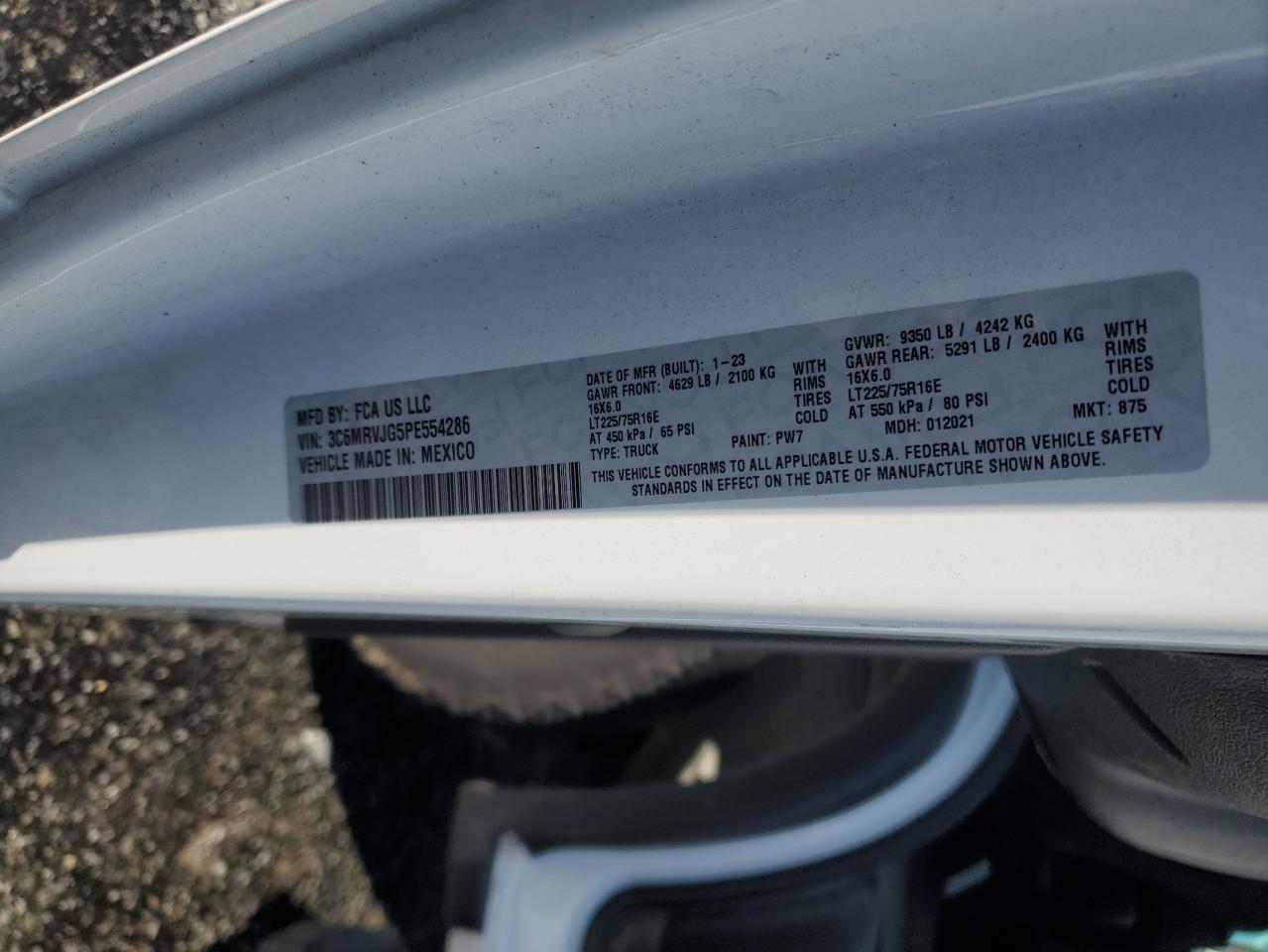 2023 Ram Promaster 3500 3500 High VIN: 3C6MRVJG5PE554286 Lot: 56639685