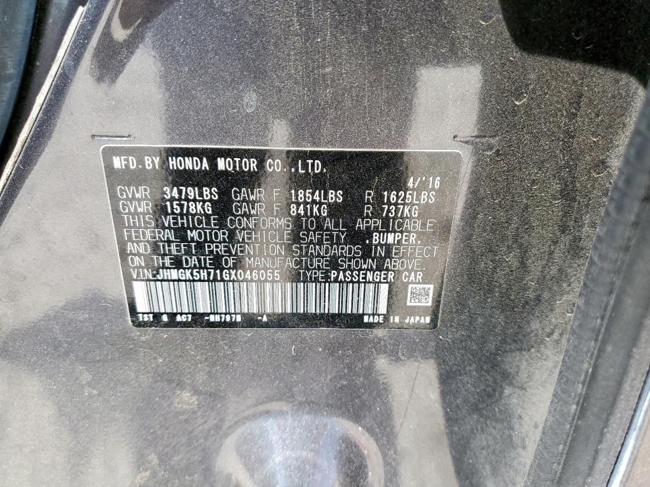 2016 Honda Fit Ex VIN: JHMGK5H71GX046055 Lot: 56180735