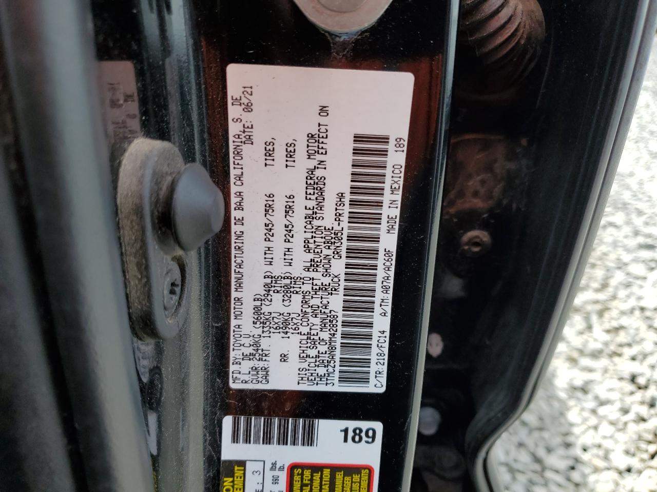 2021 Toyota Tacoma Double Cab VIN: 3TMCZ5AN8MM428587 Lot: 57084615
