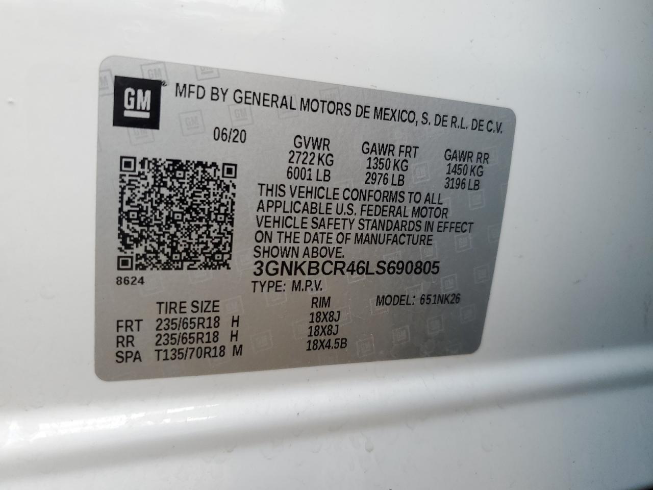 2020 Chevrolet Blazer 2Lt VIN: 3GNKBCR46LS690805 Lot: 56570235