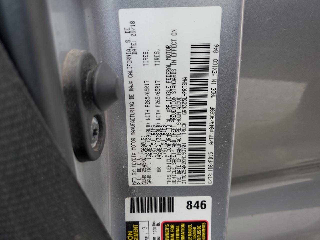2019 Toyota Tacoma Double Cab VIN: 3TMCZ5AN2KM193701 Lot: 56776385
