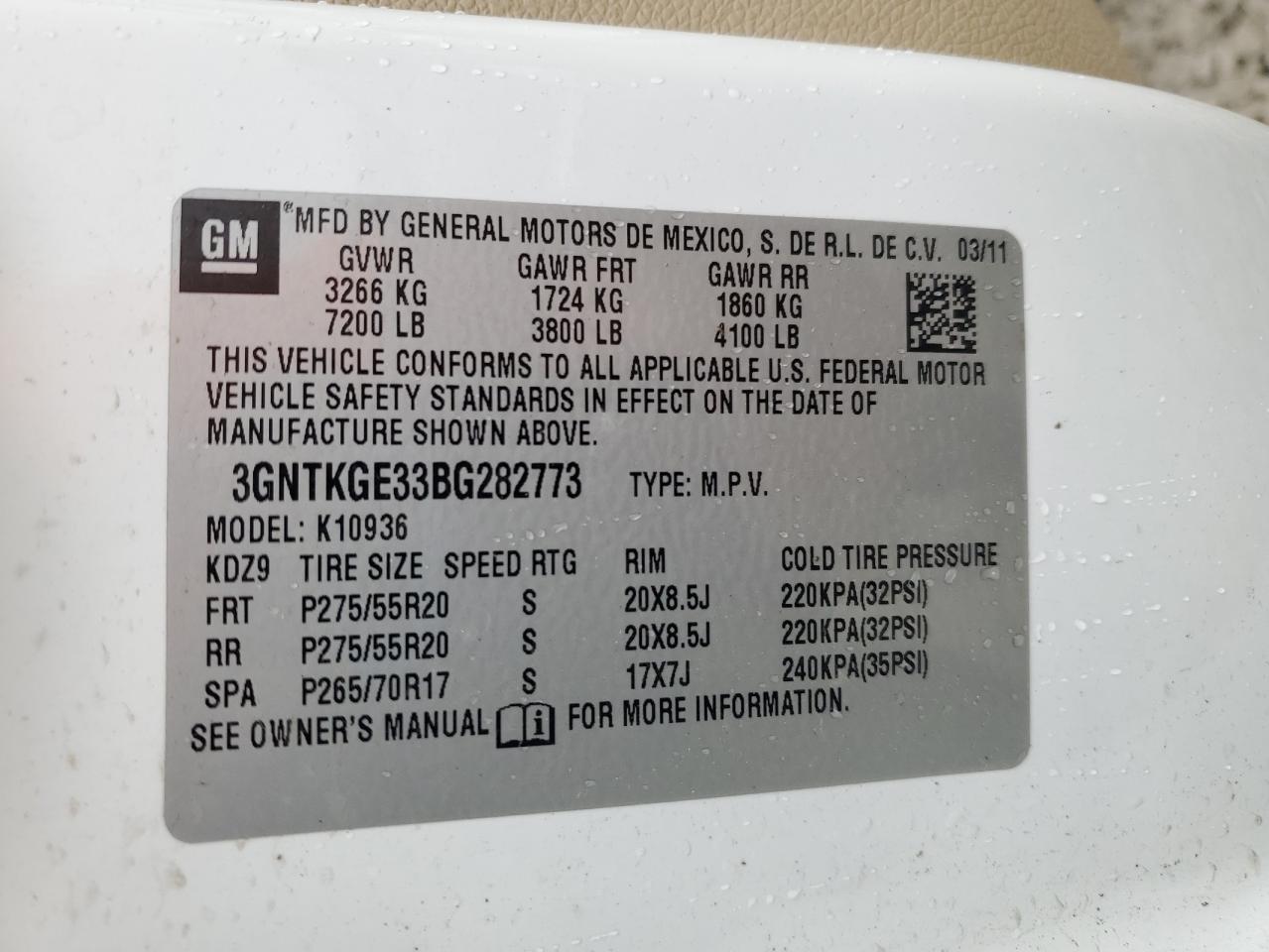 2011 Chevrolet Avalanche Ltz VIN: 3GNTKGE33BG282773 Lot: 58607705