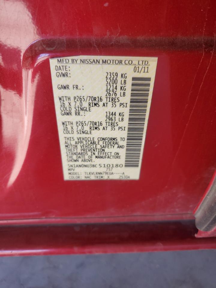 2011 Nissan Xterra Off Road VIN: 5N1AN0NU3BC510180 Lot: 56157125