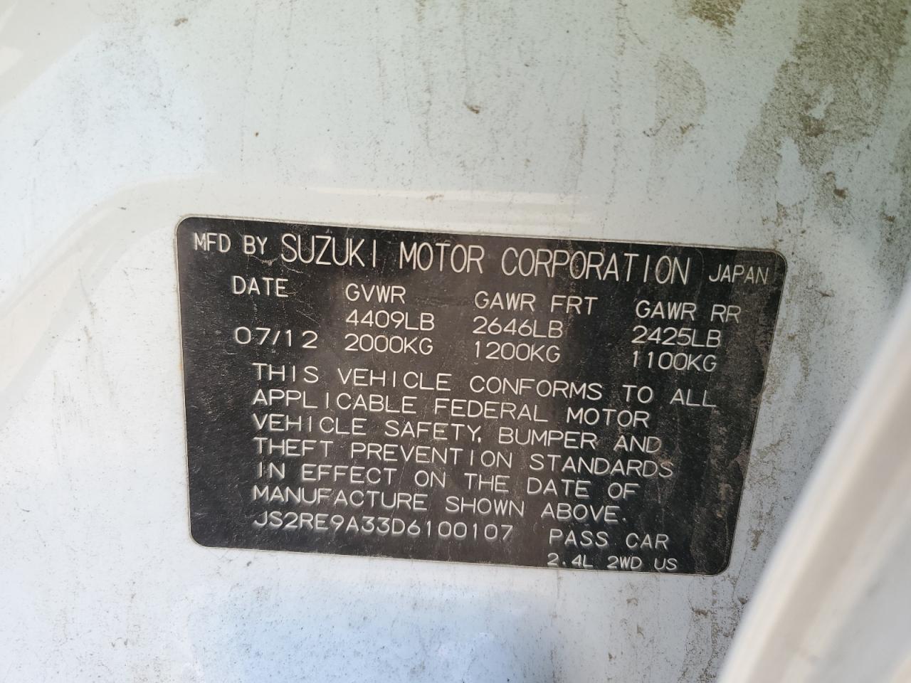 2013 Suzuki Kizashi Se VIN: JS2RE9A33D6100107 Lot: 55948725