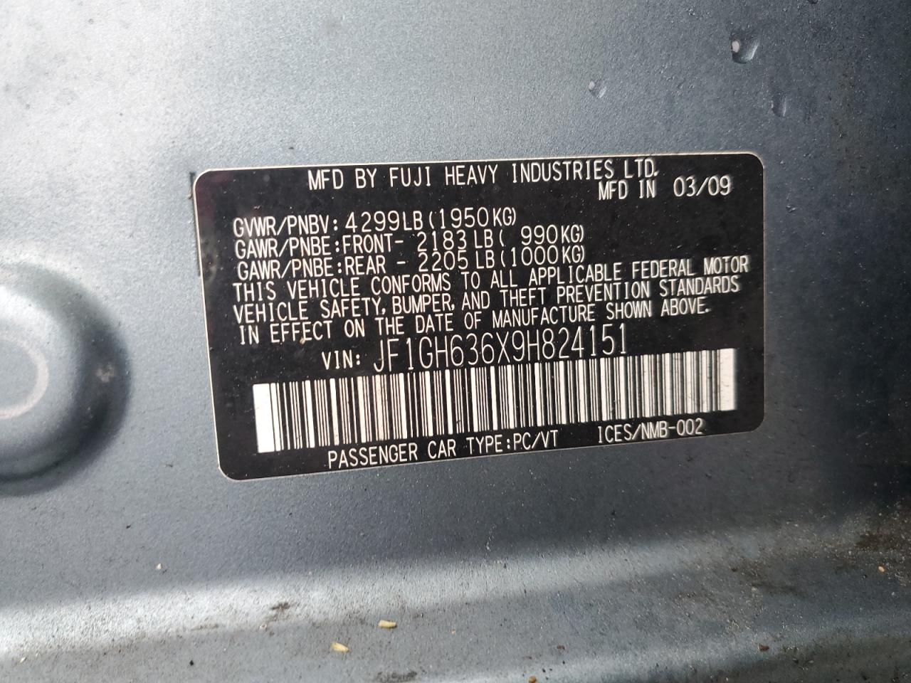 2009 Subaru Impreza Outback Sport VIN: JF1GH636X9H824151 Lot: 55660235