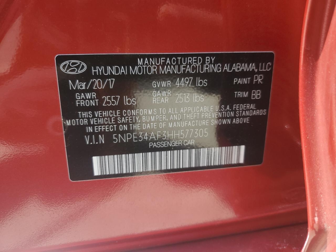 2017 Hyundai Sonata Sport VIN: 5NPE34AF3HH577305 Lot: 56978675