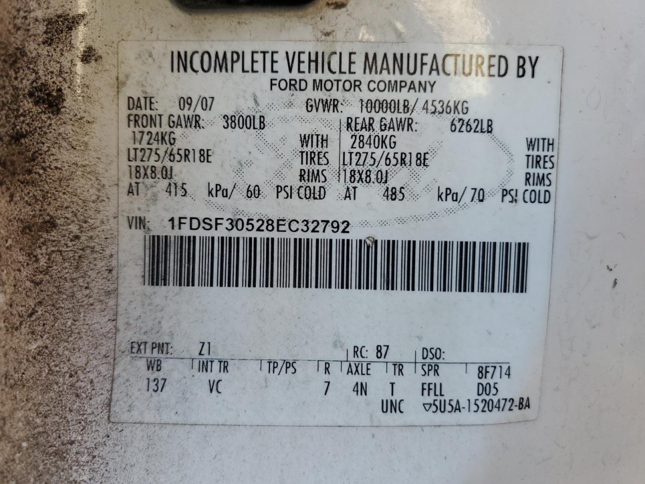 2008 Ford F350 Srw Super Duty VIN: 1FDSF30528EC32792 Lot: 56824265