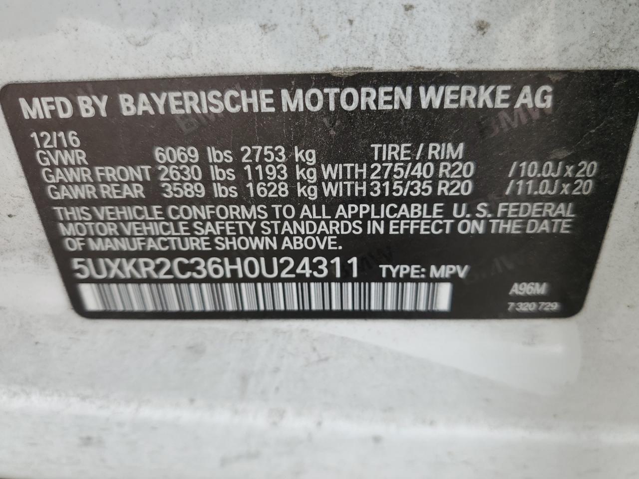 2017 BMW X5 Sdrive35I VIN: 5UXKR2C36H0U24311 Lot: 56525705