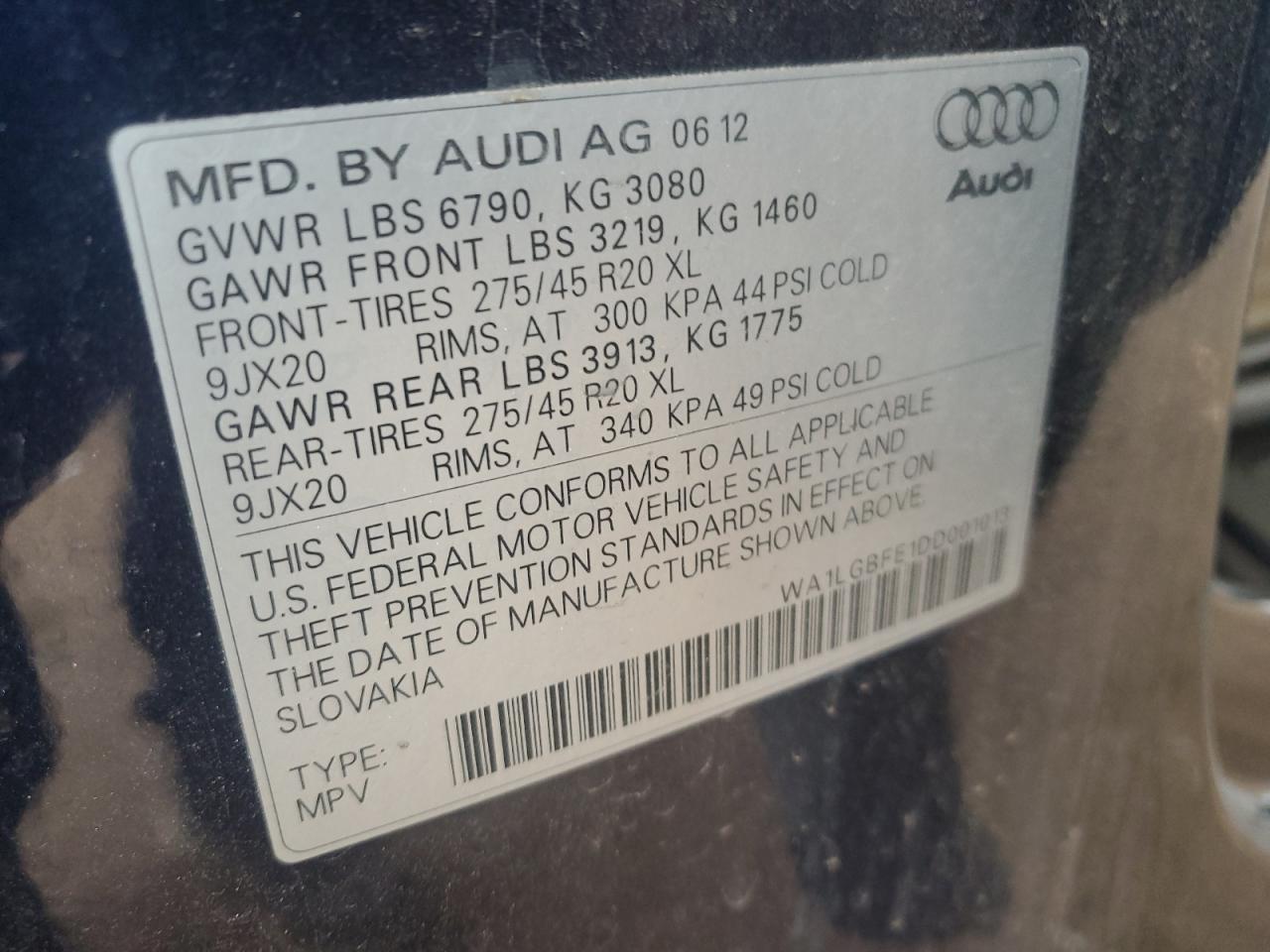 2013 Audi Q7 Premium Plus VIN: WA1LGBFE1DD001013 Lot: 56891555