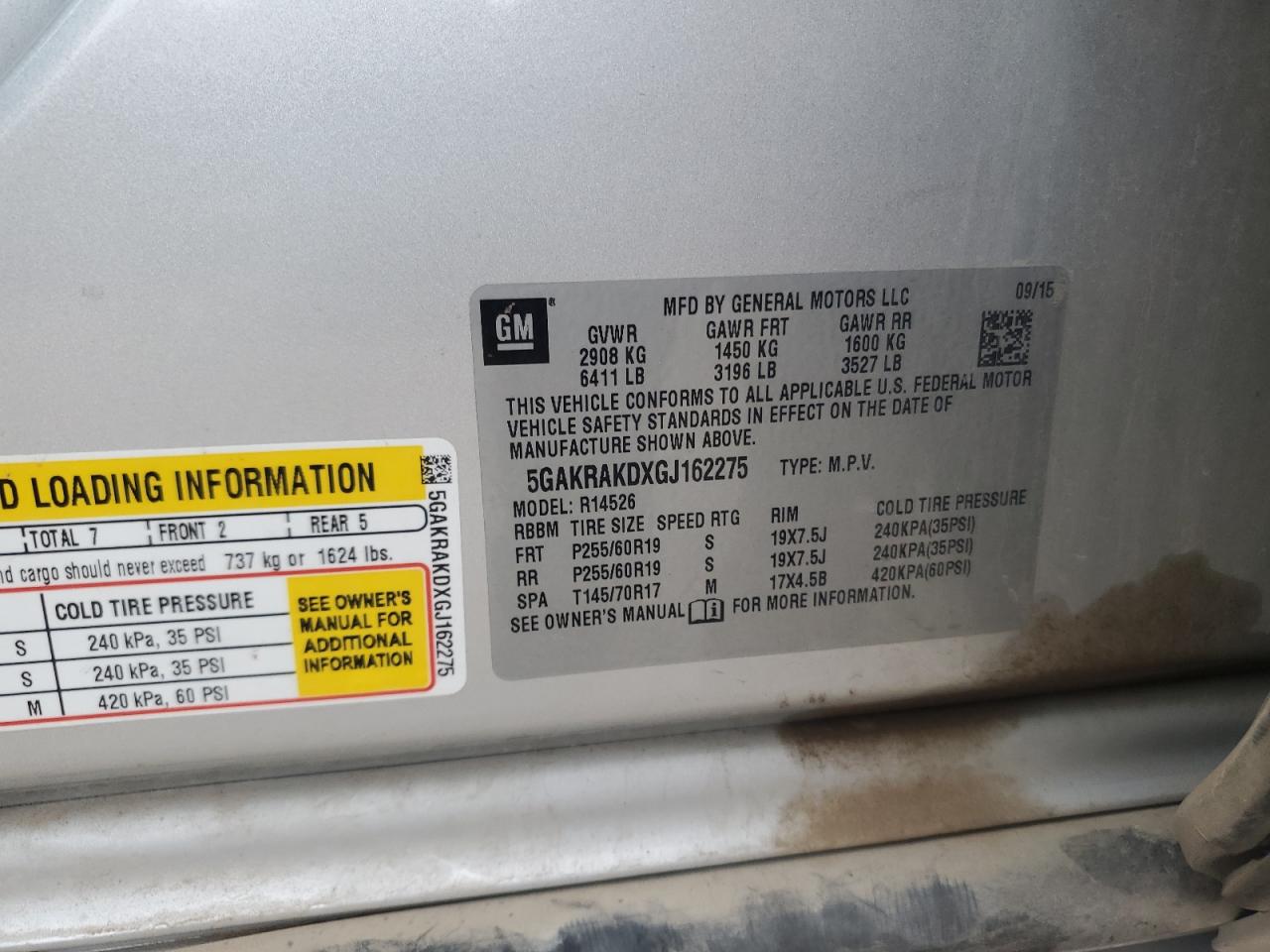 2016 Buick Enclave VIN: 5GAKRAKDXGJ162275 Lot: 58401275