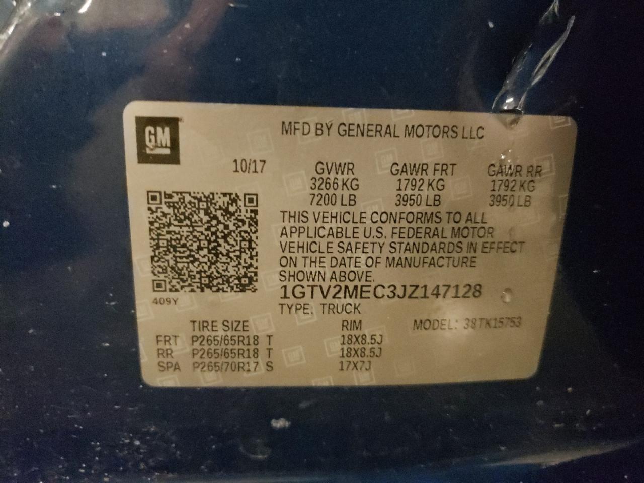 2018 GMC Sierra K1500 Sle VIN: 1GTV2MEC3JZ147128 Lot: 57248585