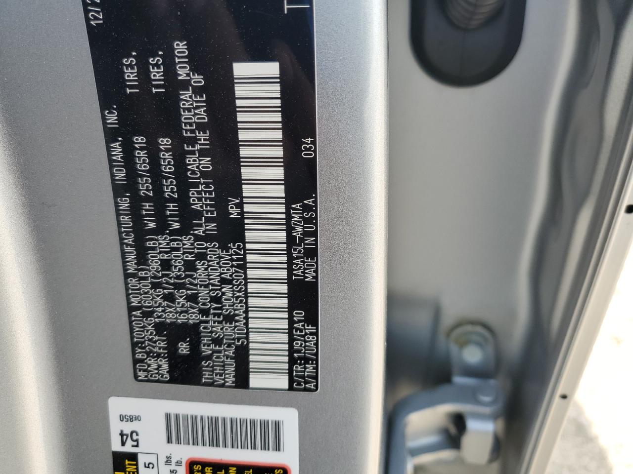 2025 Toyota Grand Highlander Le VIN: 5TDAAAB5XSS071125 Lot: 55968585