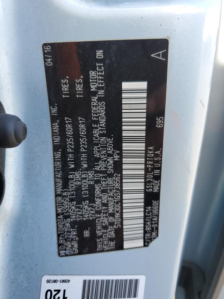 2016 Toyota Sienna Xle VIN: 5TDYK3DC1GS738562 Lot: 56996245
