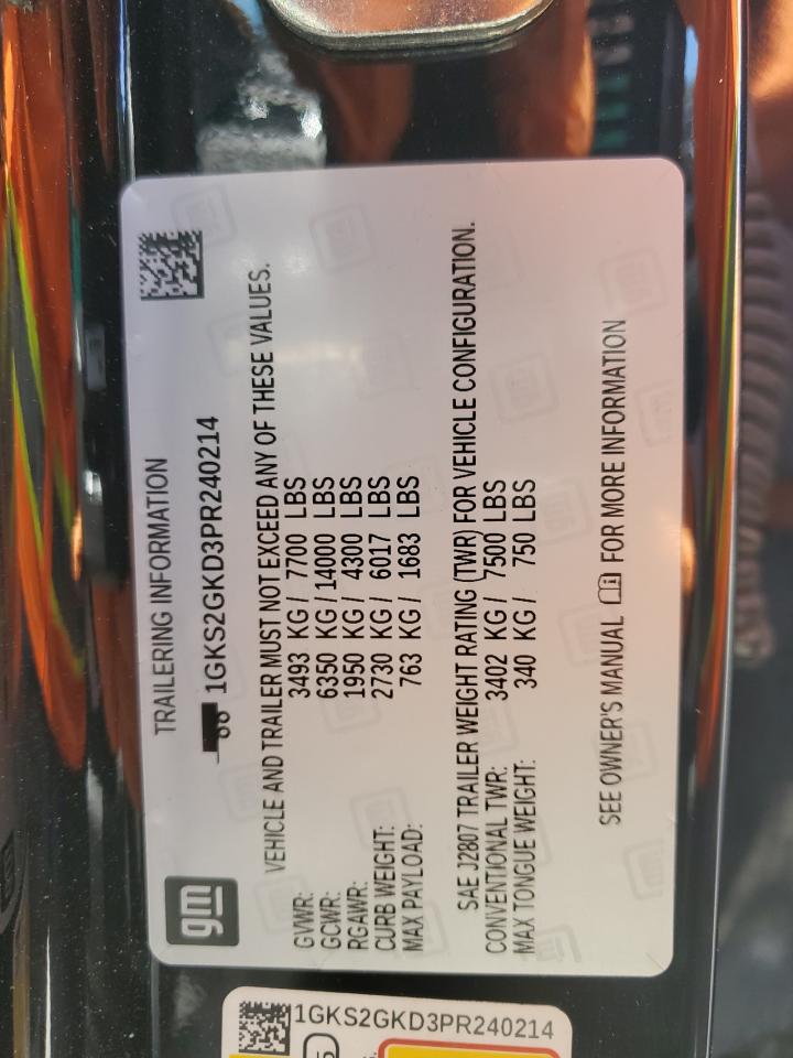 2023 GMC Yukon Xl K1500 Slt VIN: 1GKS2GKD3PR240214 Lot: 57034605