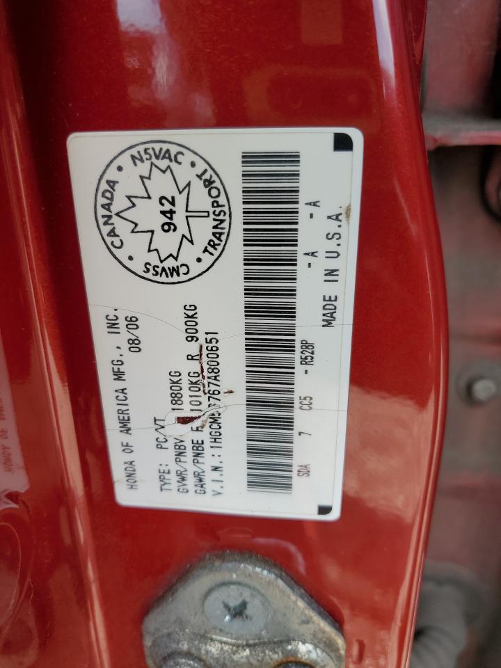 2007 Honda Accord Ex VIN: 1HGCM56767A800651 Lot: 56841445