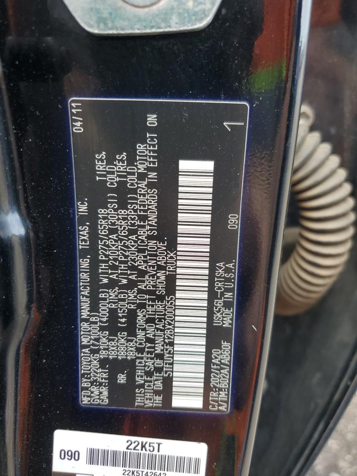 2011 Toyota Tundra Double Cab Sr5 VIN: 5TFUY5F12BX200055 Lot: 55825555