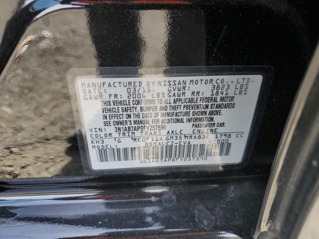 2015 Nissan Sentra S VIN: 3N1AB7AP8FY257590 Lot: 57590775