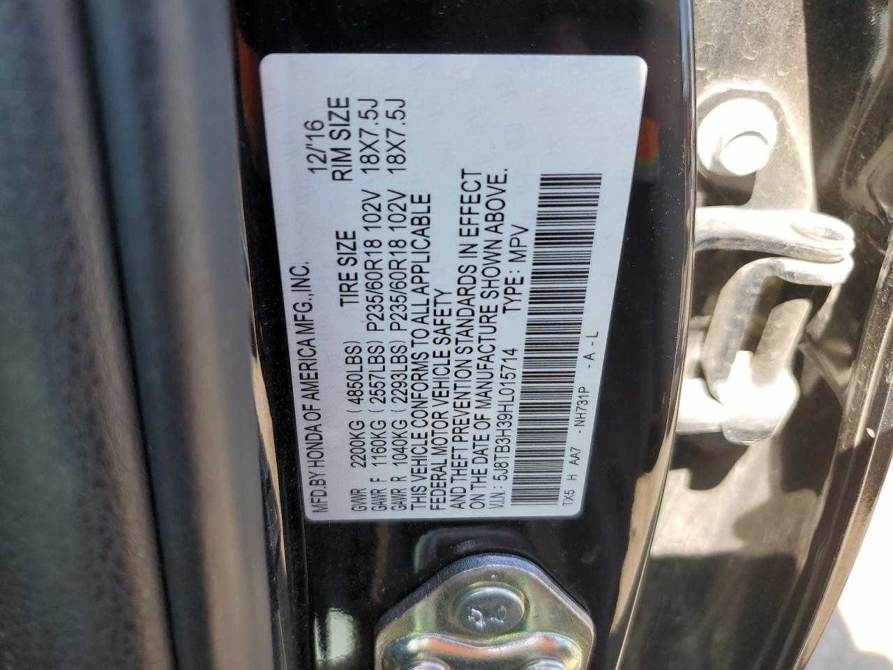 2017 Acura Rdx VIN: 5J8TB3H39HL015714 Lot: 56752185