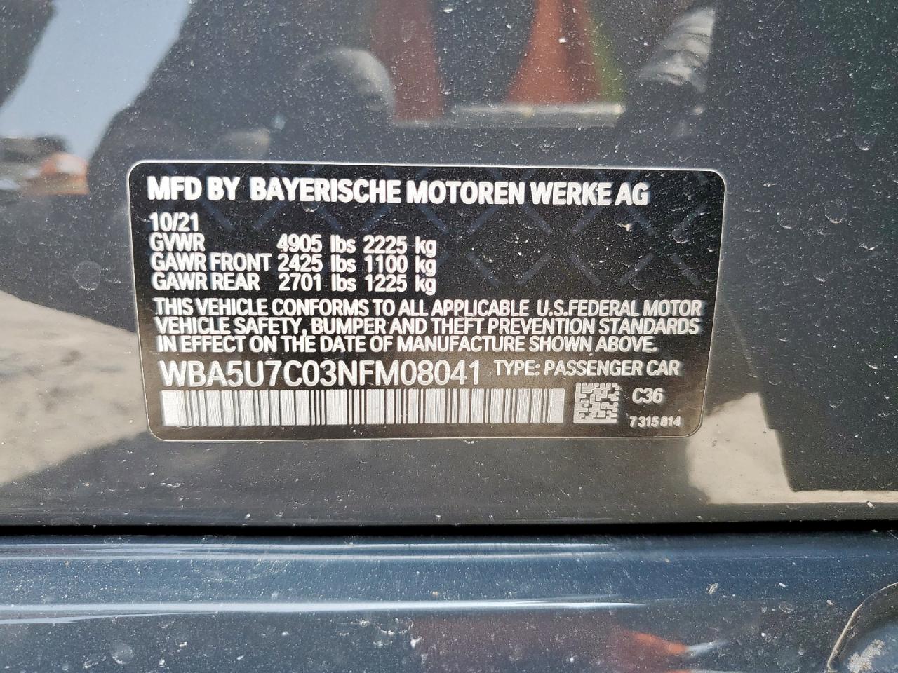 2022 BMW M340I VIN: WBA5U7C03NFM08041 Lot: 57707825