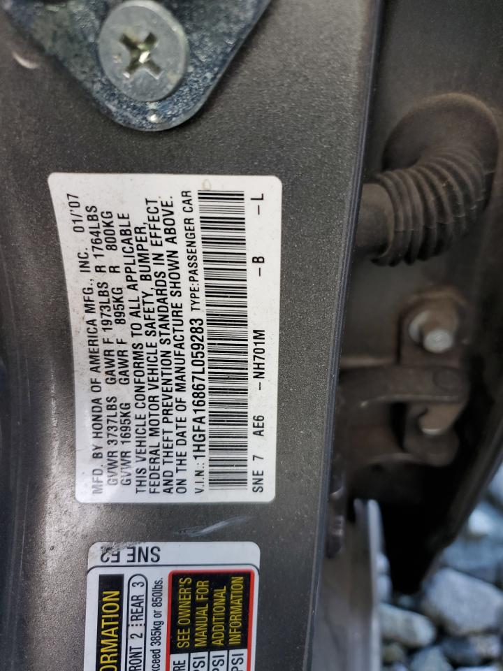 2007 Honda Civic Ex VIN: 1HGFA16867L059283 Lot: 56277575