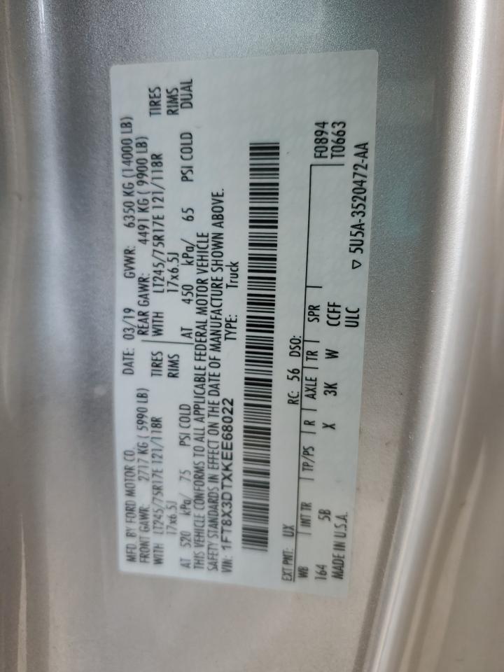 2019 Ford F350 Super Duty VIN: 1FT8X3DTXKEE68022 Lot: 56385785