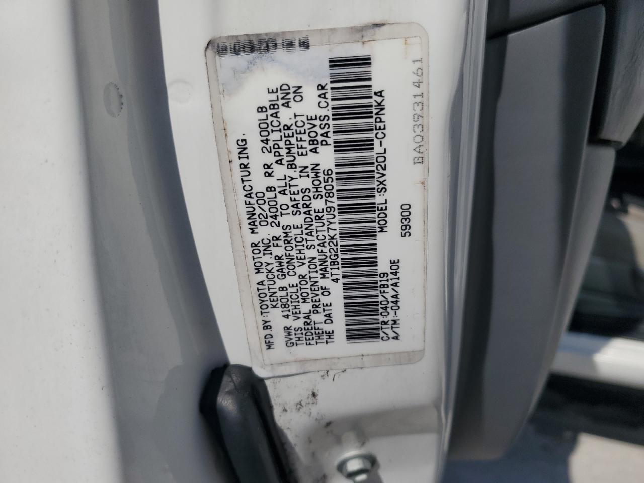 2000 Toyota Camry Ce VIN: 4T1BG22K7YU978056 Lot: 57057445