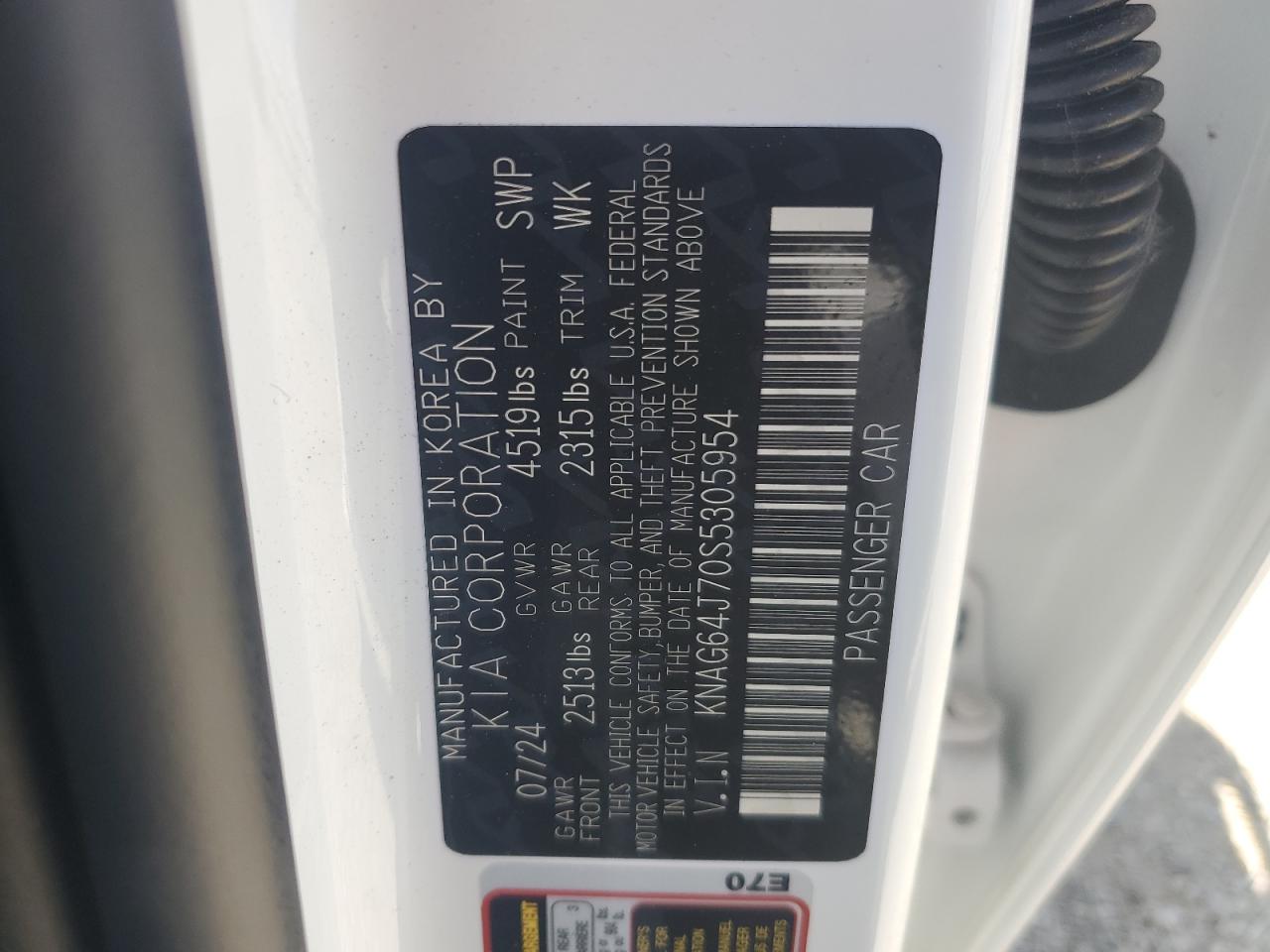 2025 Kia K5 Gt Line VIN: KNAG64J70S5305954 Lot: 56637825