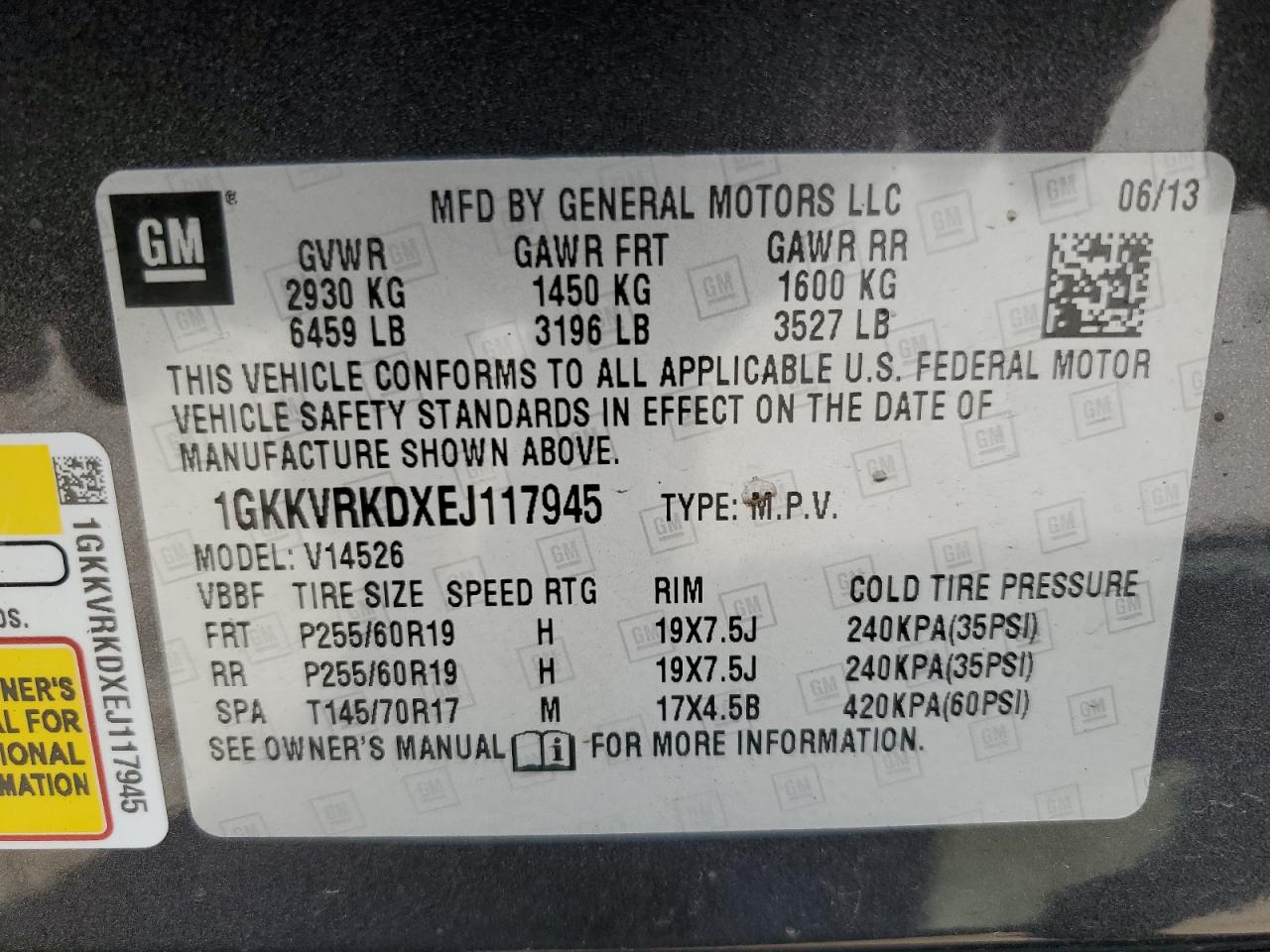 2014 GMC Acadia Slt-1 VIN: 1GKKVRKDXEJ117945 Lot: 56921565