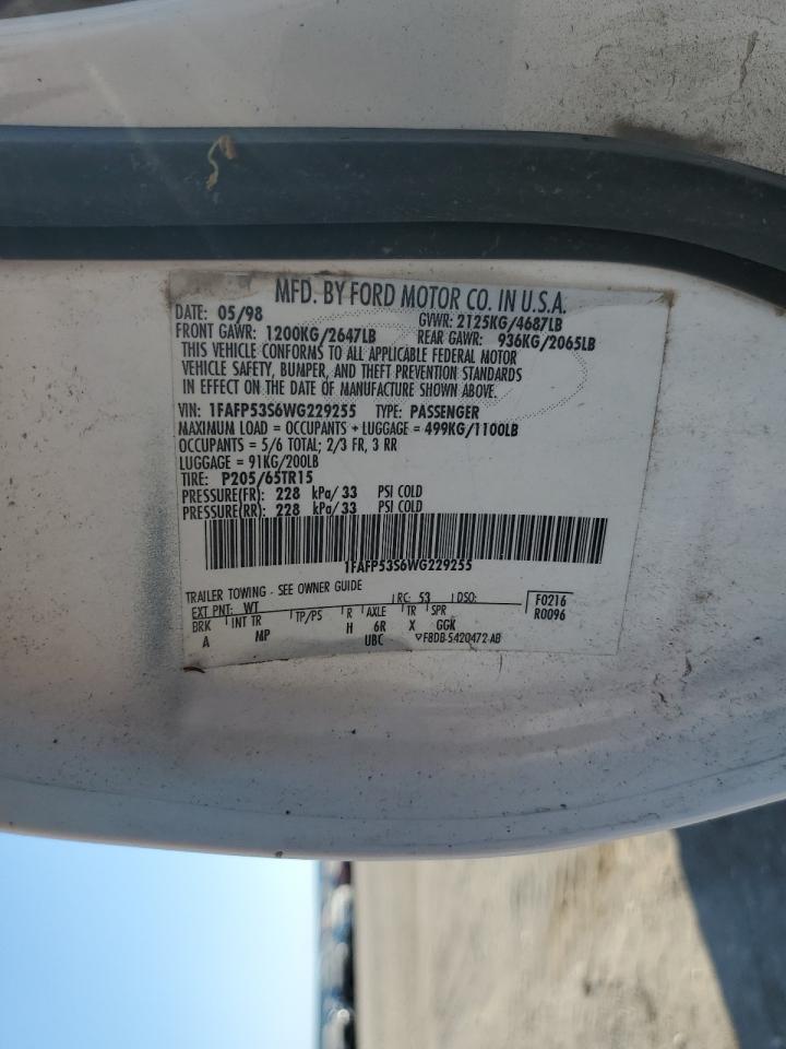 1998 Ford Taurus Se Comfort VIN: 1FAFP53S6WG229255 Lot: 56755115