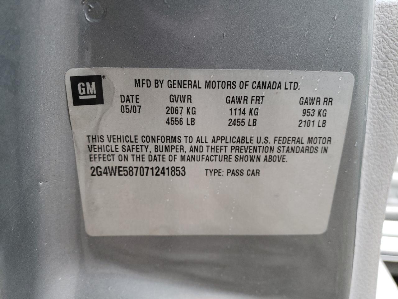 2007 Buick Lacrosse Cxs VIN: 2G4WE587071241853 Lot: 56405665