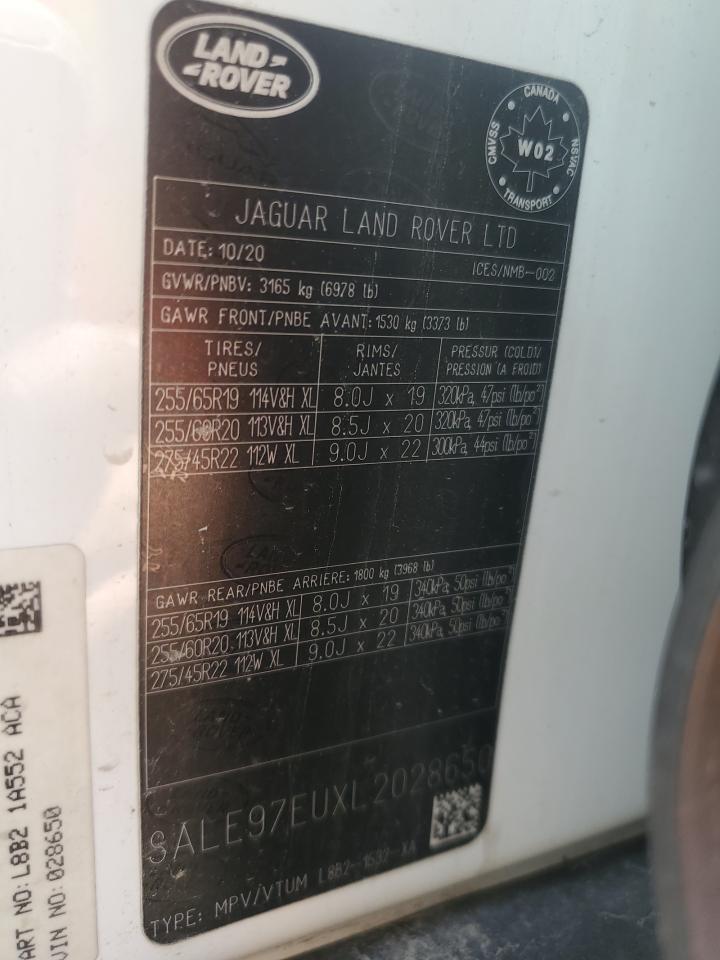 2020 Land Rover Defender 110 Hse VIN: SALE97EUXL2028650 Lot: 57315905