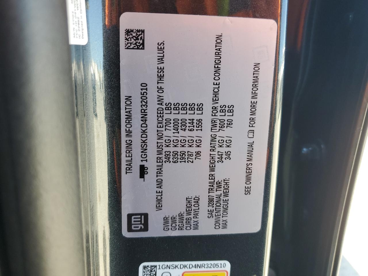 2022 Chevrolet Suburban K1500 Z71 VIN: 1GNSKDKD4NR320510 Lot: 57088855